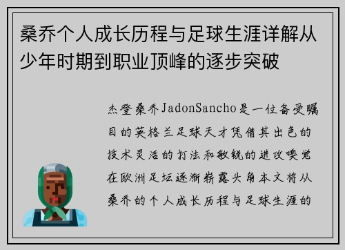 桑乔个人成长历程与足球生涯详解从少年时期到职业顶峰的逐步突破